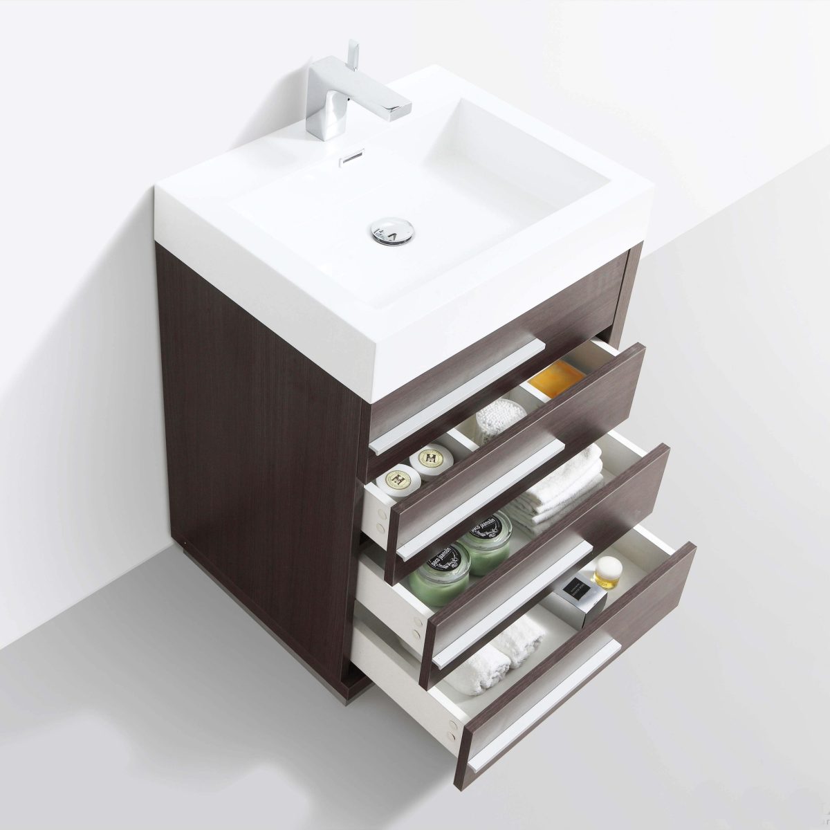 Barcelona Modern 30" Bathroom Vanity Set in Gray Oak with Mirror