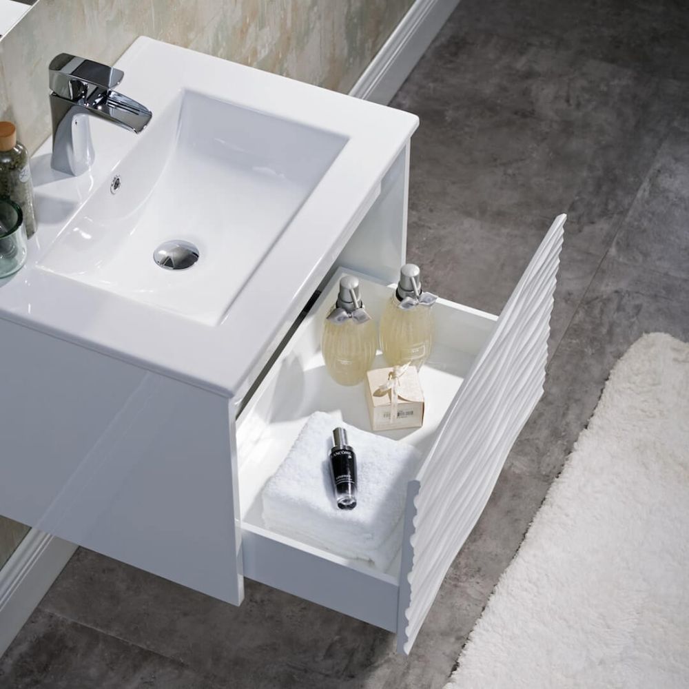 Paris 24 inch Glossy White Wall Mount Bathroom Vanity Set