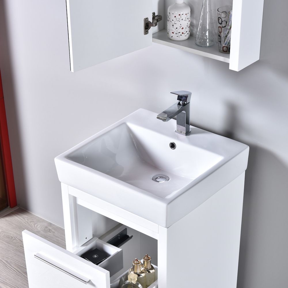 Milan Modern 20" Glossy White Bathroom Vanity Set with Mirror