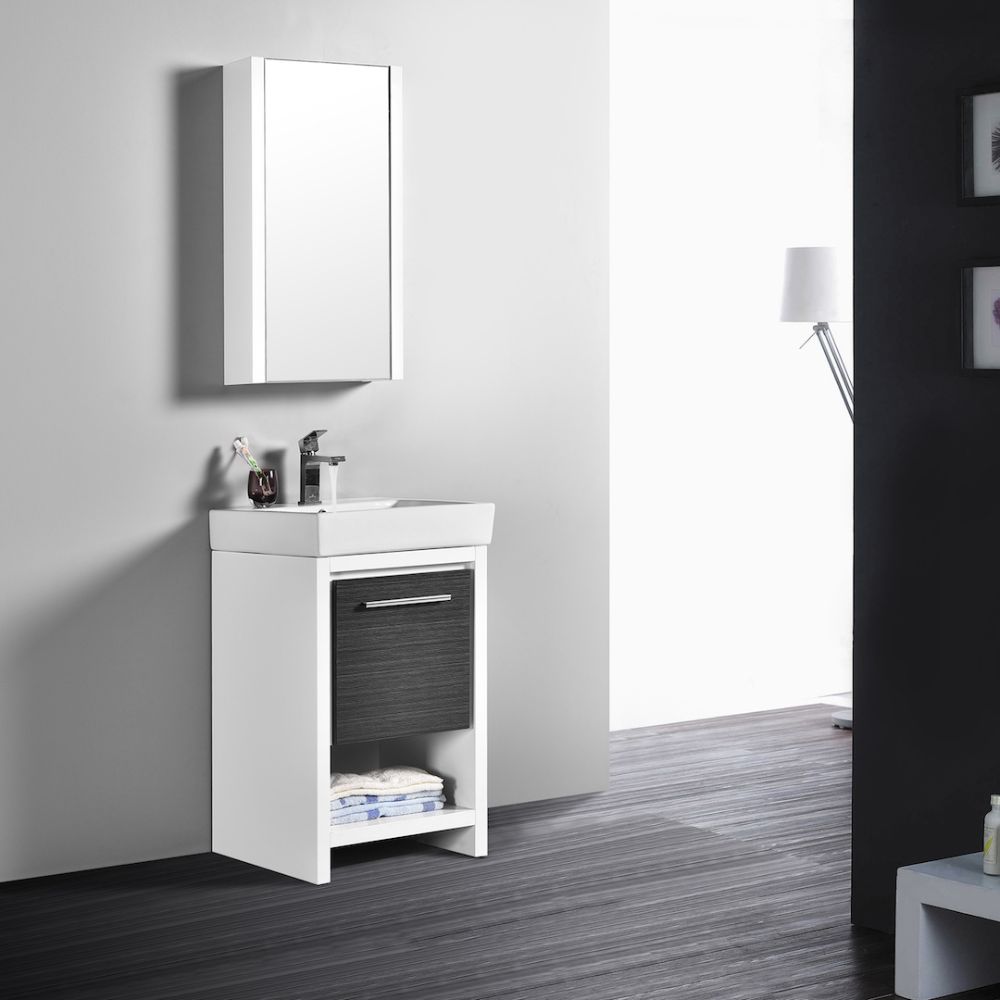 Milan Modern 20" Glossy White & Silver Grey Bathroom Vanity Set with Mirror Milan Modern 20" Glossy White & Silver Grey Bathroom Vanity Set with Mirror
