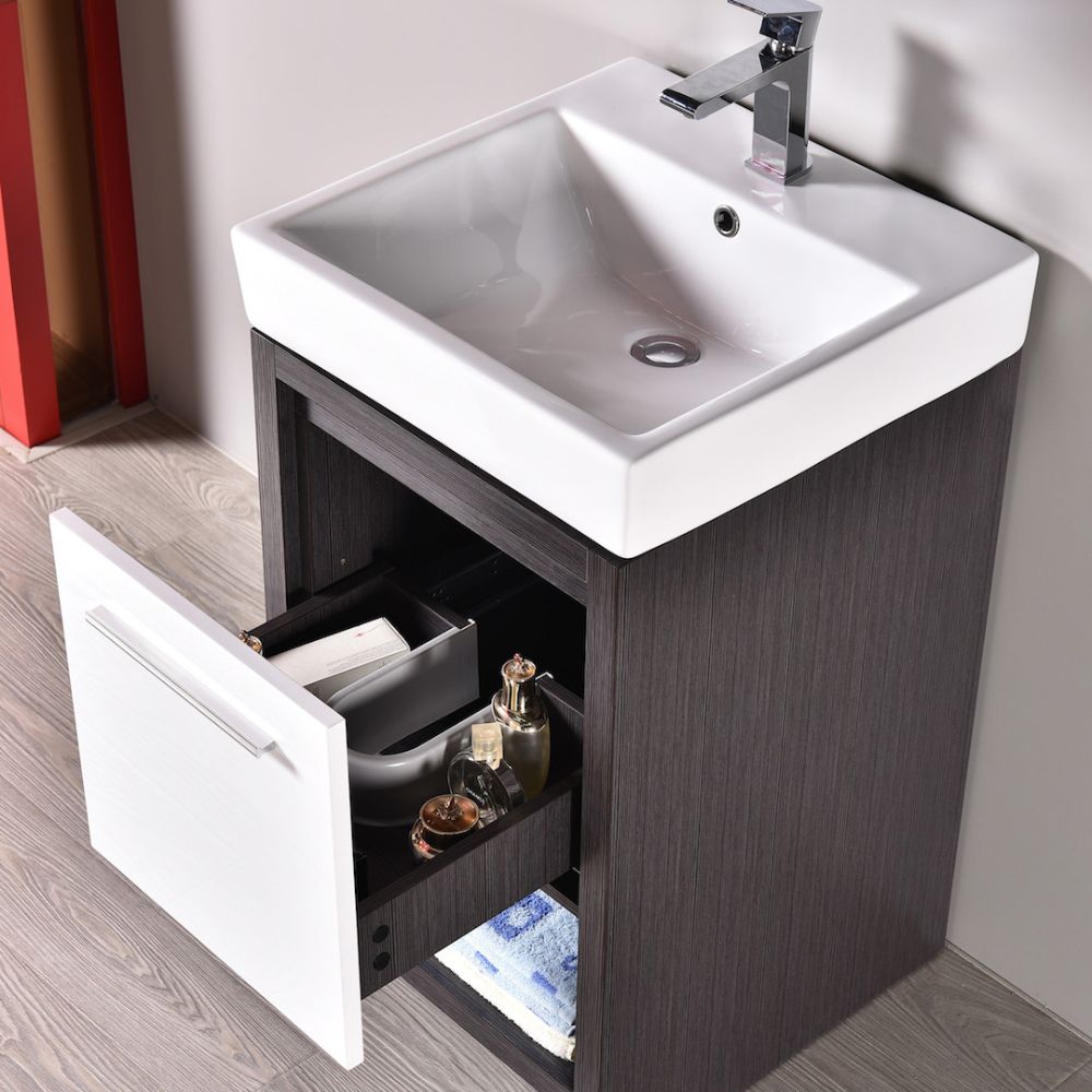 Milan Modern 20" Silver Grey & Glossy White Bathroom Vanity Set with Mirror
