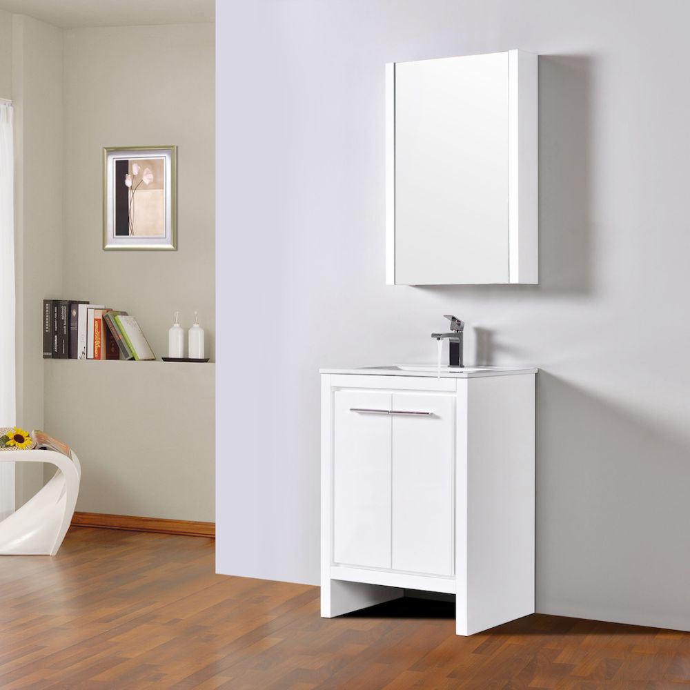 Milan Modern 24" Glossy White Bathroom Vanity Set with Mirror