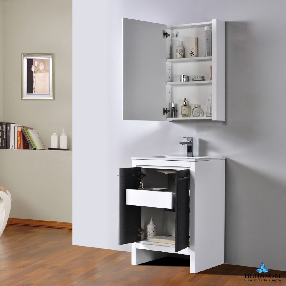 Milan Modern 24" Glossy White & Silver Grey Bathroom Vanity Set with Mirror