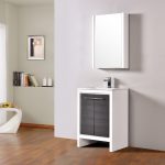 Milan Modern 24″ Glossy White & Silver Grey Bathroom Vanity Set with Mirror