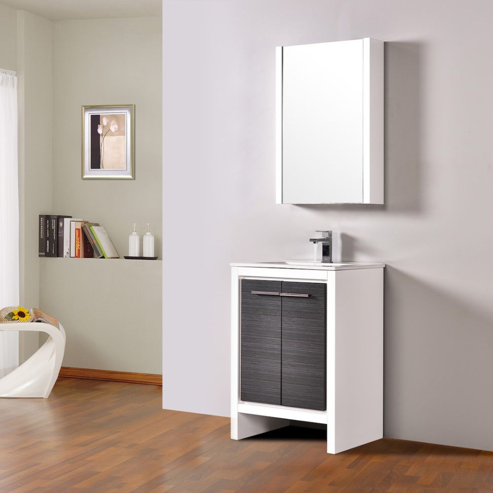 Milan Modern 24" Glossy White & Silver Grey Bathroom Vanity Set with Mirror Milan Modern 24" Glossy White & Silver Grey Bathroom Vanity Set with Mirror