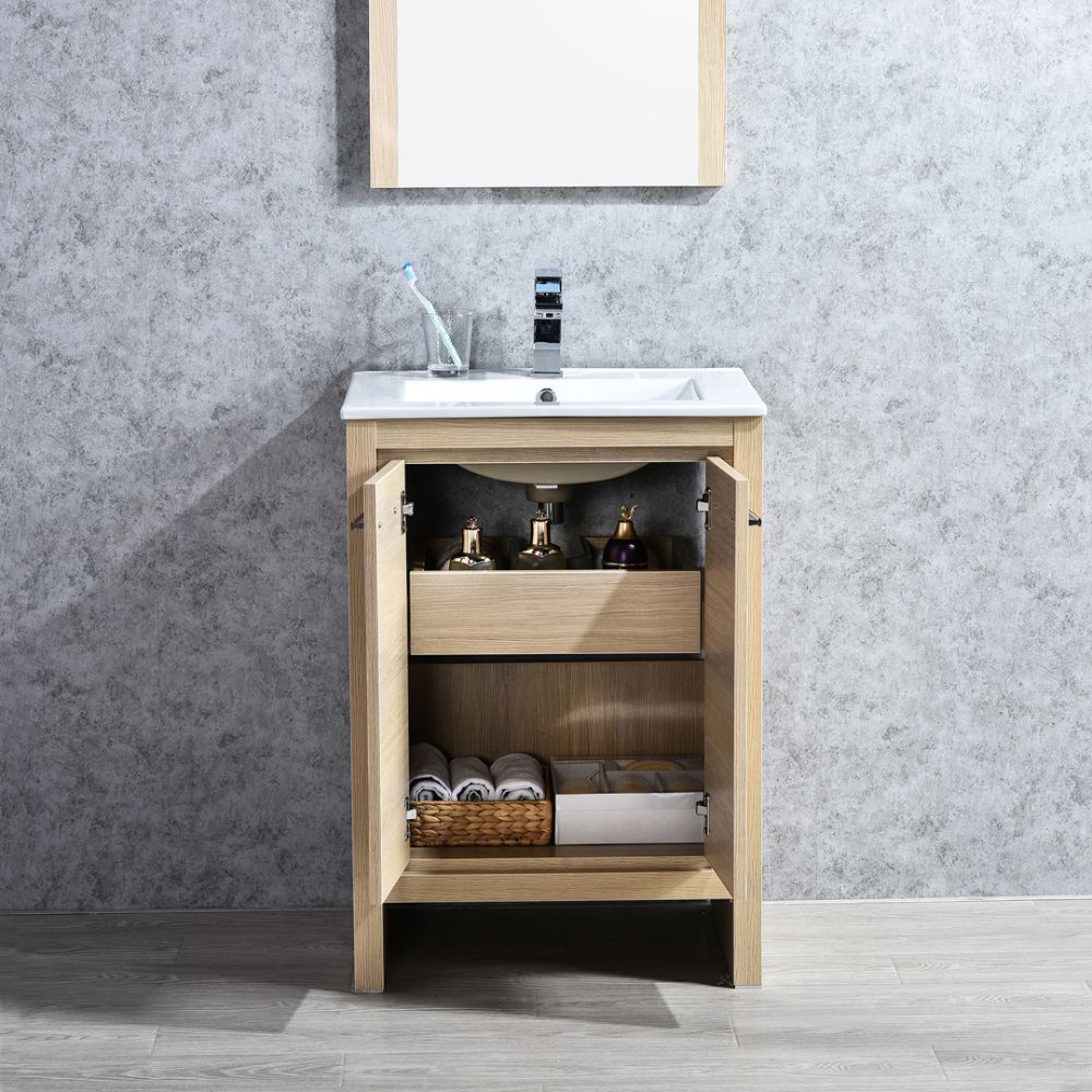Milan Modern 24" Briccole Oak Bathroom Vanity Set with Mirror