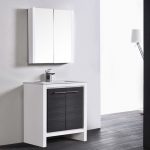 Milan Modern 30″ Glossy White & Silver Grey Bathroom Vanity Set with Mirror