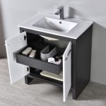 Milan Modern 30″ Glossy White & Silver Grey Bathroom Vanity Set with Mirror