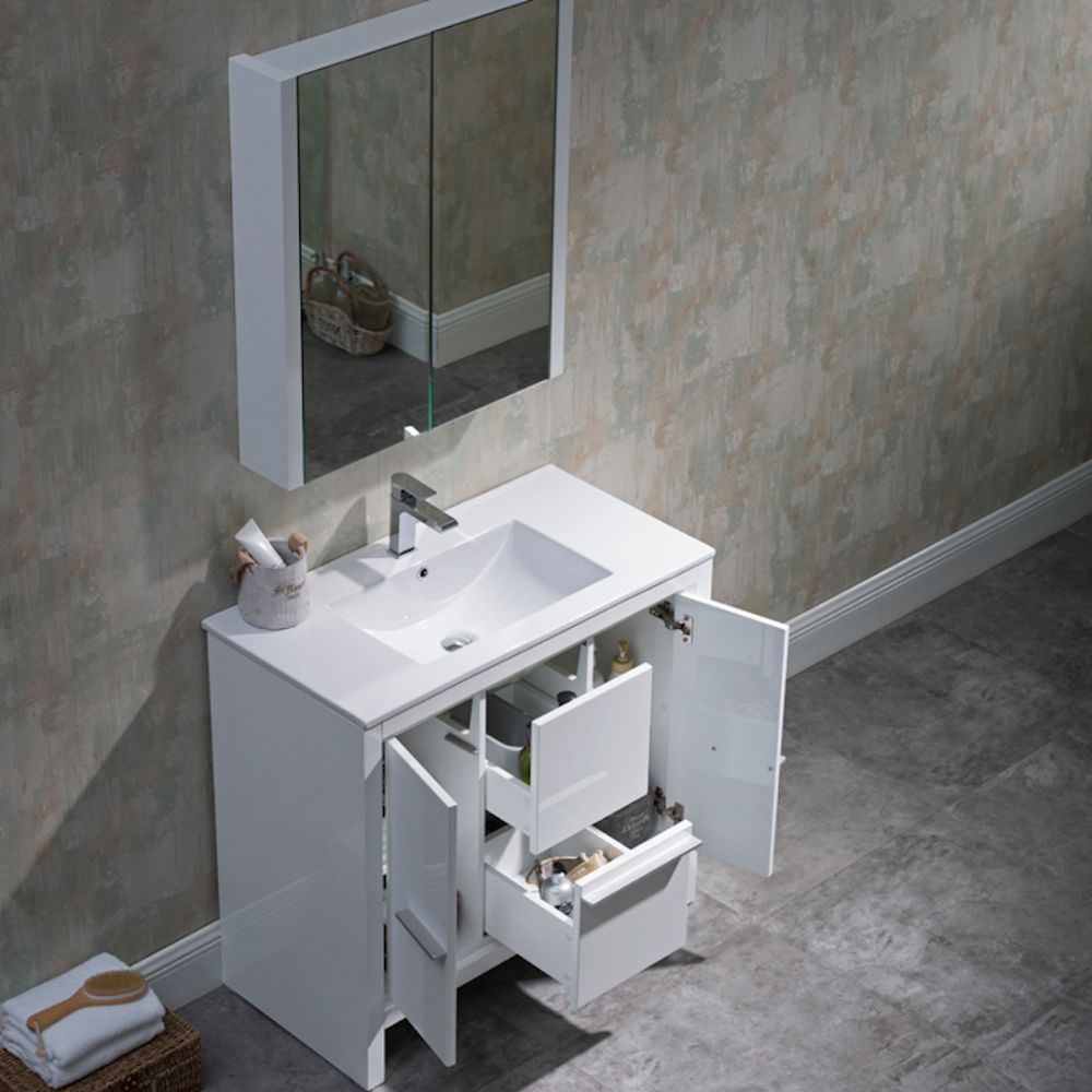 Milan Modern 36" Glossy White Bathroom Vanity Set with Mirror