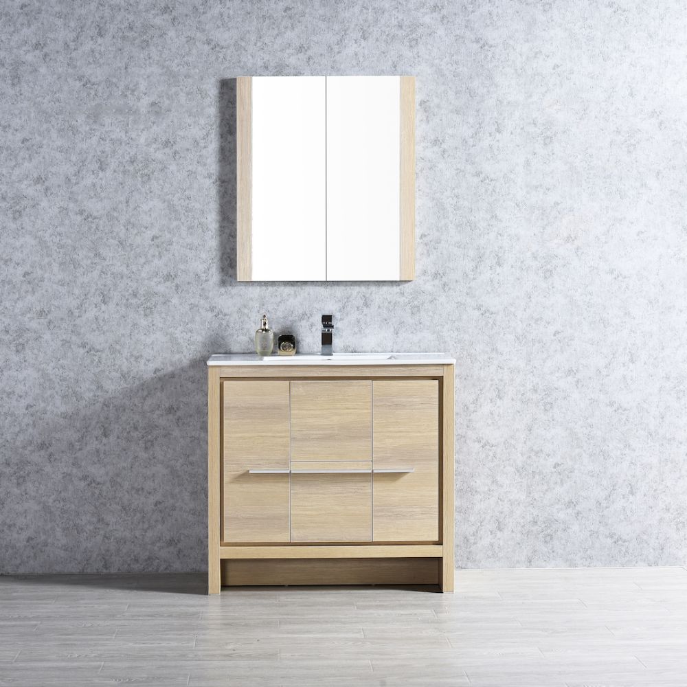 Milan Modern 36" Briccole Oak Bathroom Vanity Set with Mirror Milan Modern 36" Briccole Oak Bathroom Vanity Set with Mirror