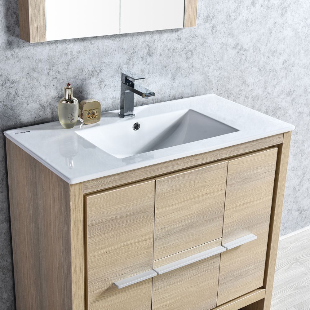 Milan Modern 36" Briccole Oak Bathroom Vanity Set with Mirror