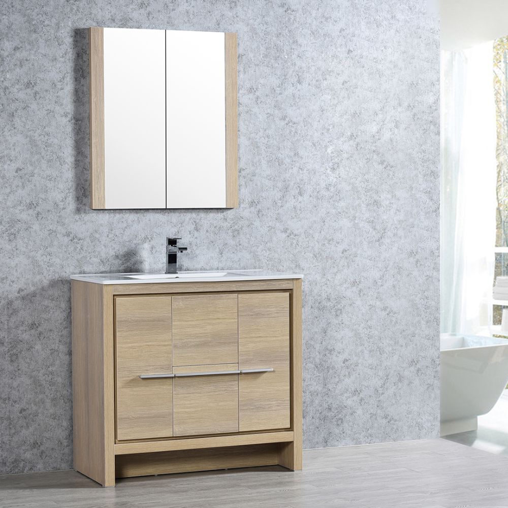 Milan Modern 36" Briccole Oak Bathroom Vanity Set with Mirror
