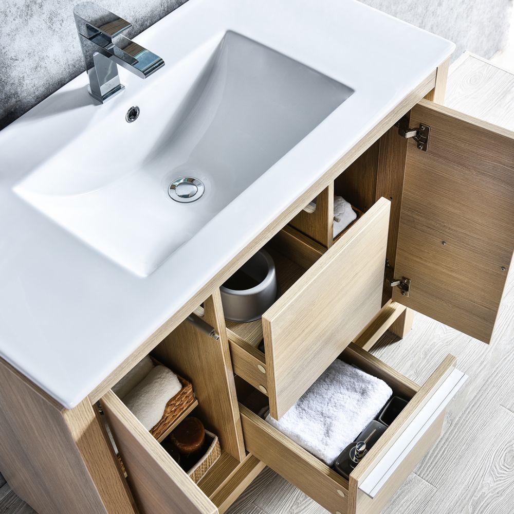 Milan Modern 36" Briccole Oak Bathroom Vanity Set with Mirror