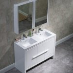 Milan Modern 48″ Glossy White Double Bathroom Vanity Set with Mirror