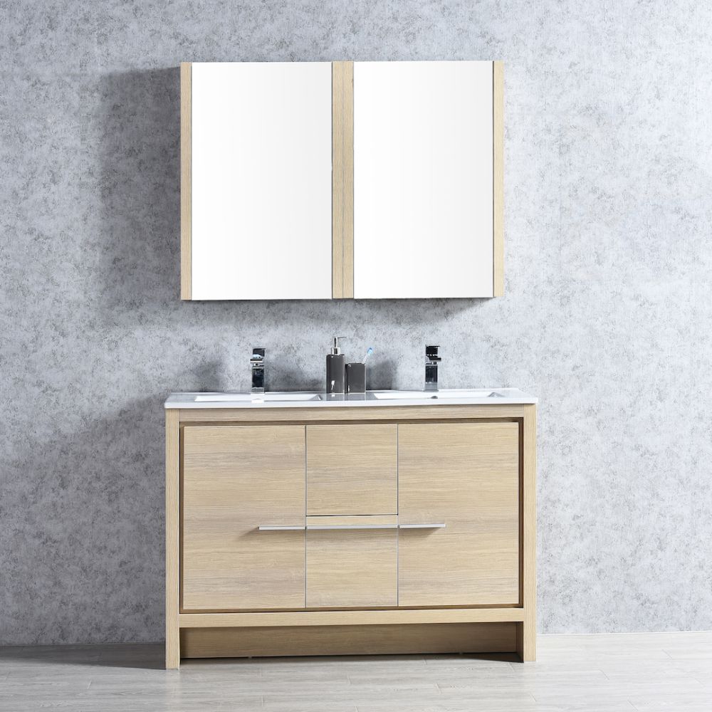 Milan Modern 48" Briccole Oak Double Bathroom Vanity Set with Mirror Milan Modern 48" Briccole Oak Double Bathroom Vanity Set with Mirror