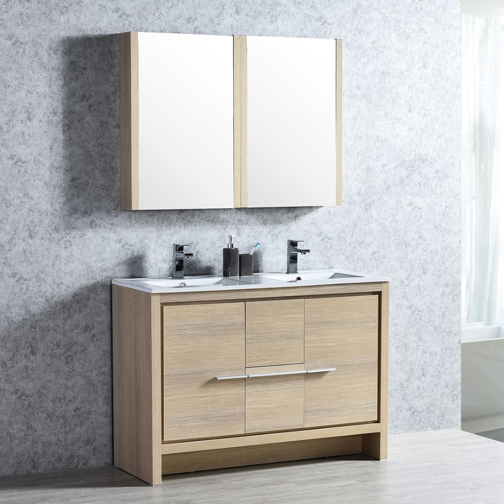 Milan Modern 48" Briccole Oak Double Bathroom Vanity Set with Mirror