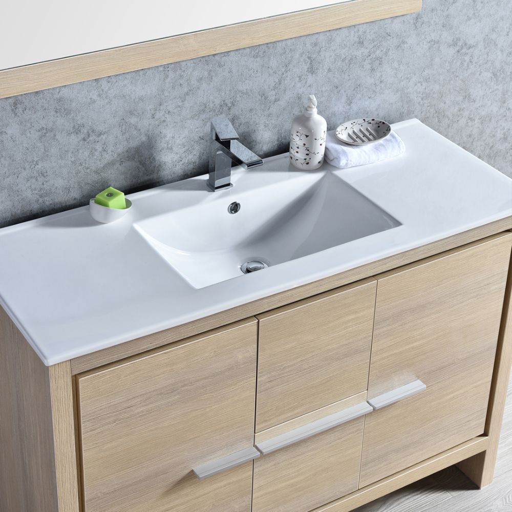 Milan Modern 48" Briccole Oak Bathroom Vanity Set with Mirror