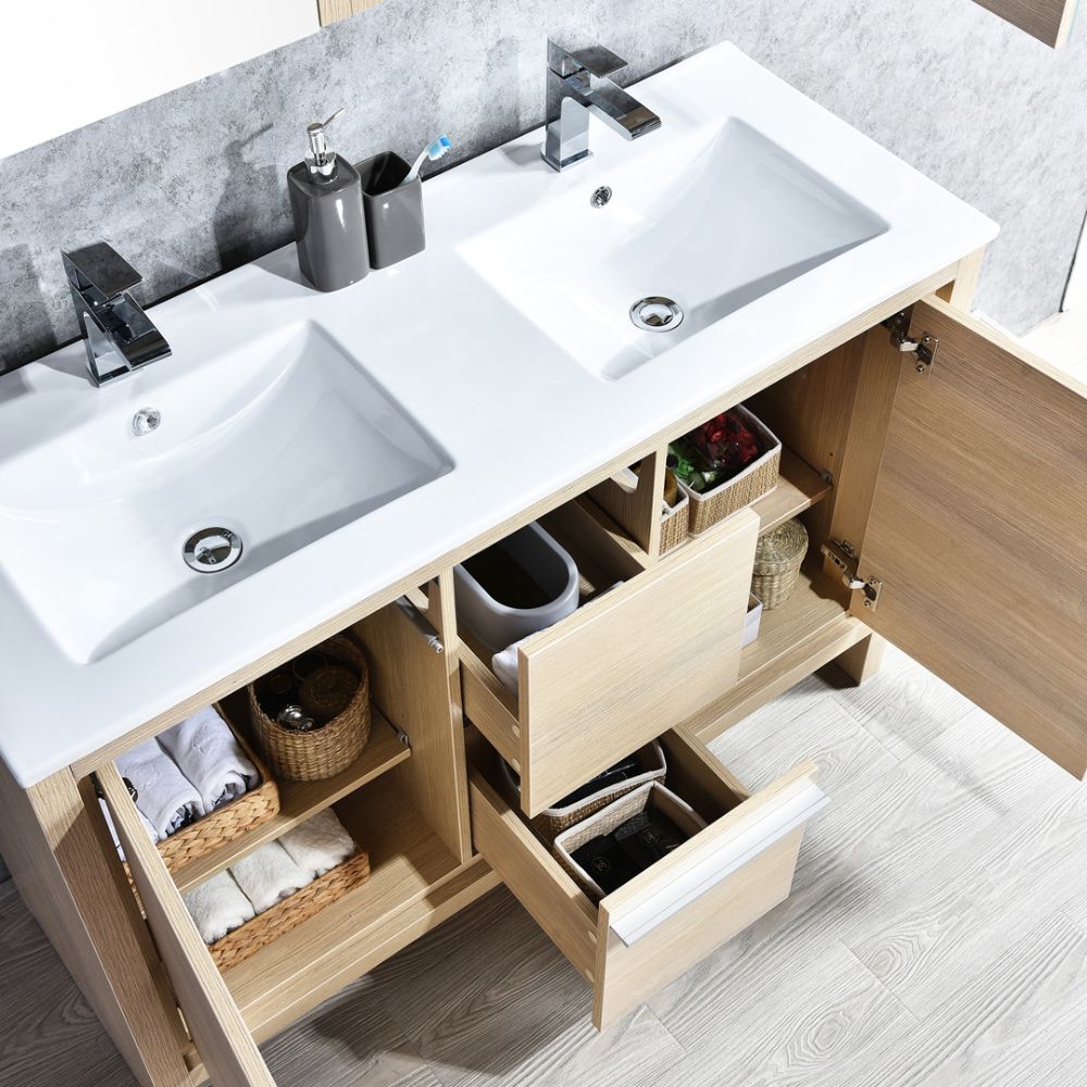 Milan Modern 48" Briccole Oak Double Bathroom Vanity Set with Mirror