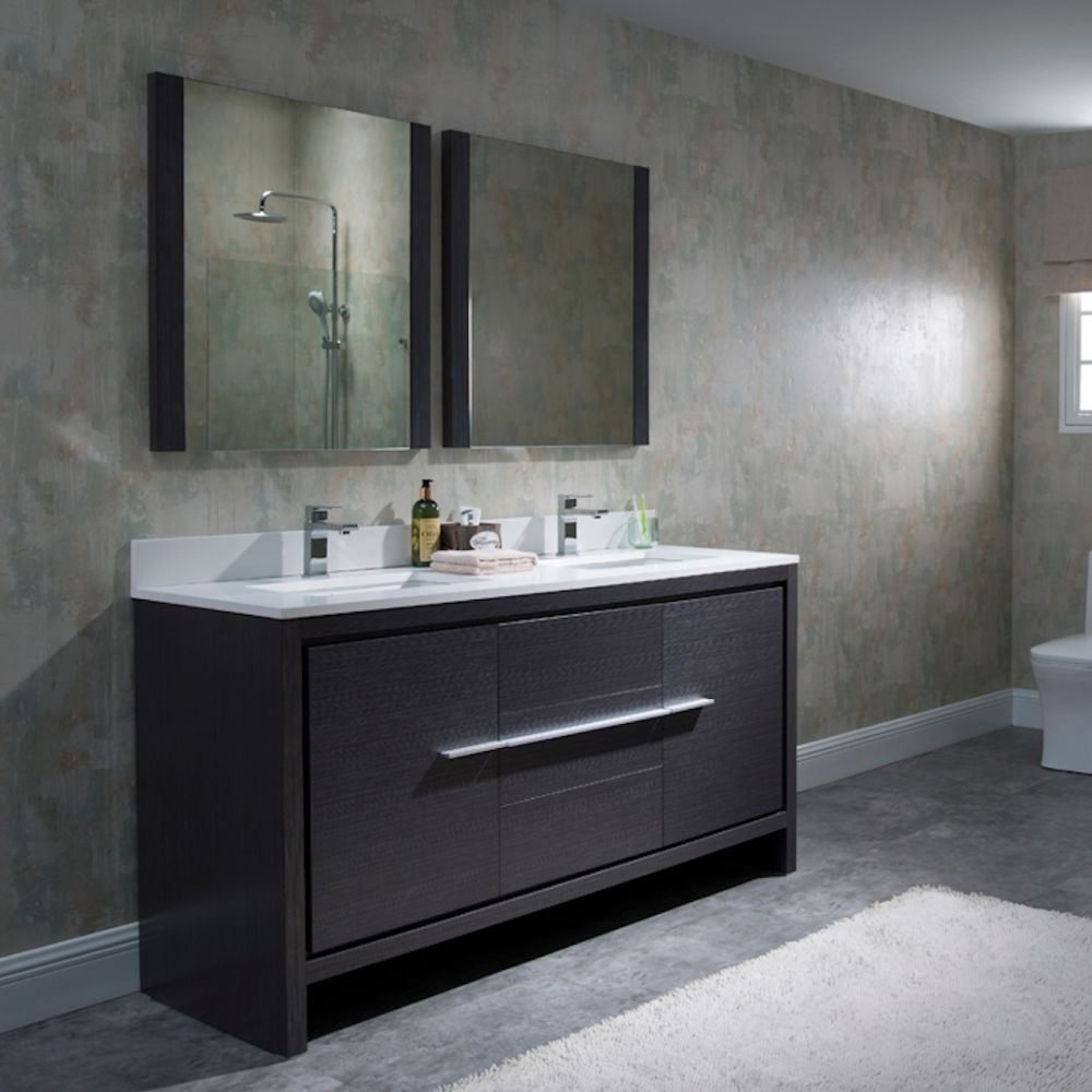 Milan Modern 60" Silver Grey Double Bathroom Vanity Set with Mirrors