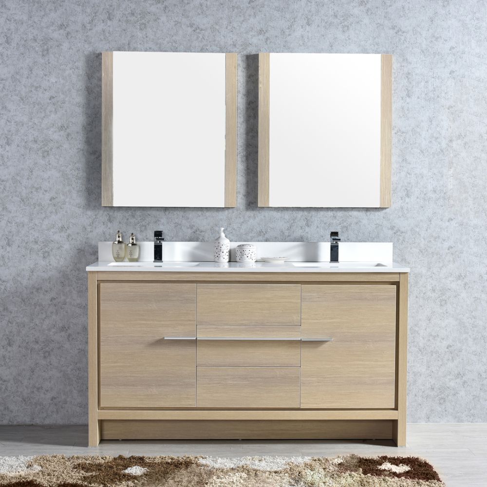 Milan Modern 60" Briccole Oak Double Bathroom Vanity Set with Mirrors Milan Modern 60" Briccole Oak Double Bathroom Vanity Set with Mirrors