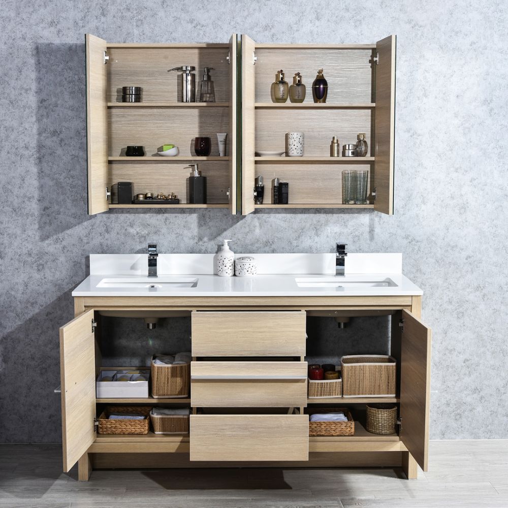 Milan Modern 60" Briccole Oak Double Bathroom Vanity Set with Mirrors