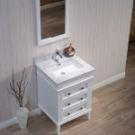 Bordeaux 24″ Matte White Bathroom Vanity Set with Mirror and White Carrara Marble Countertop
