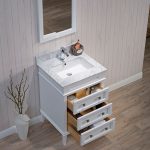 Bordeaux 24″ Matte White Bathroom Vanity Set with Mirror and White Carrara Marble Countertop