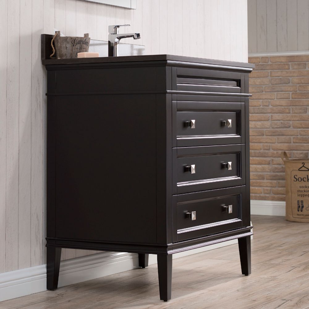 Bordeaux 30" Espresso Bathroom Vanity Set with Mirror and Mocha Woodland Quartz Countertop