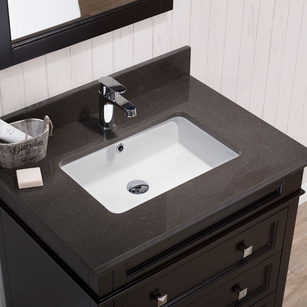 Bordeaux 30" Espresso Bathroom Vanity Set with Mirror and Mocha Woodland Quartz Countertop