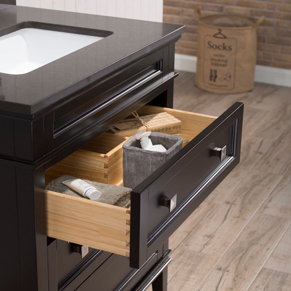 Bordeaux 30" Espresso Bathroom Vanity Set with Mirror and Mocha Woodland Quartz Countertop
