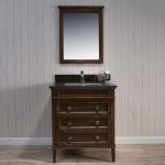 Bordeaux 30″ Black Red Oak Bathroom Vanity Set with Mirror and Mocha Woodland Quartz Countertop