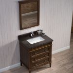 Bordeaux 30″ Black Red Oak Bathroom Vanity Set with Mirror and Mocha Woodland Quartz Countertop