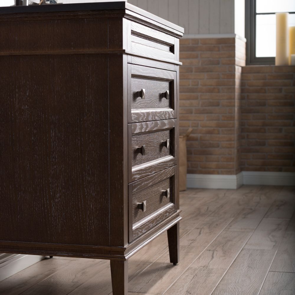 Bordeaux 30" Black Red Oak Bathroom Vanity Set with Mirror and Mocha Woodland Quartz Countertop