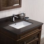 Bordeaux 30″ Black Red Oak Bathroom Vanity Set with Mirror and Mocha Woodland Quartz Countertop