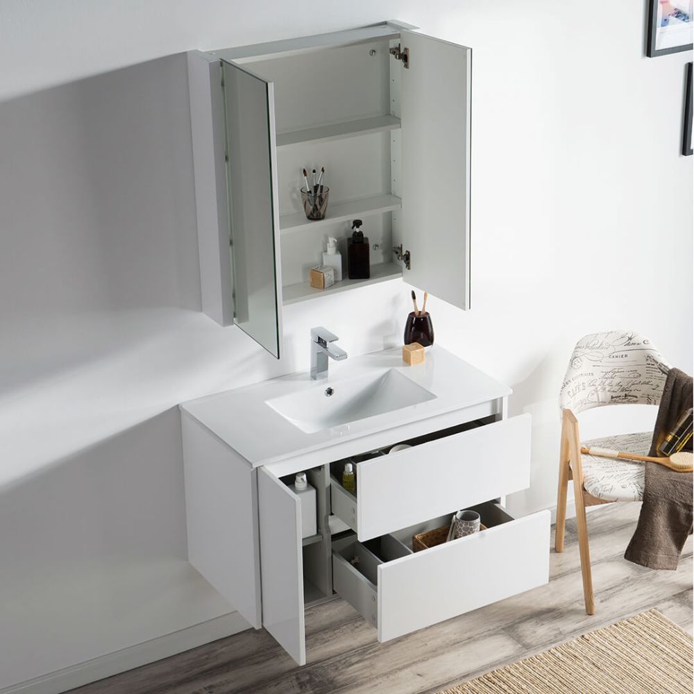 Valencia Modern 36" Bathroom Vanity Set with Medicine Cabinet Glossy White