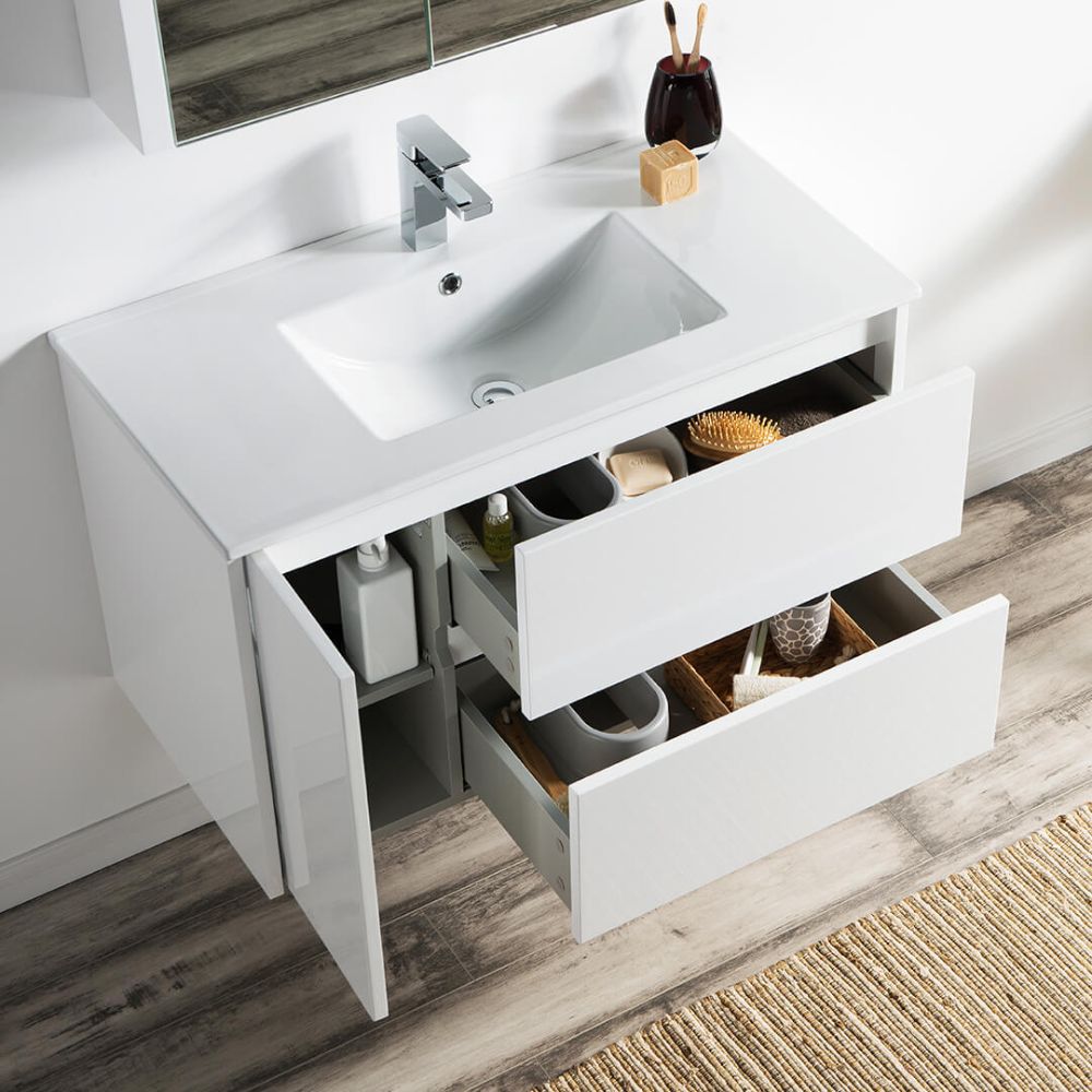 Valencia Modern 36" Bathroom Vanity Set with Medicine Cabinet Glossy White