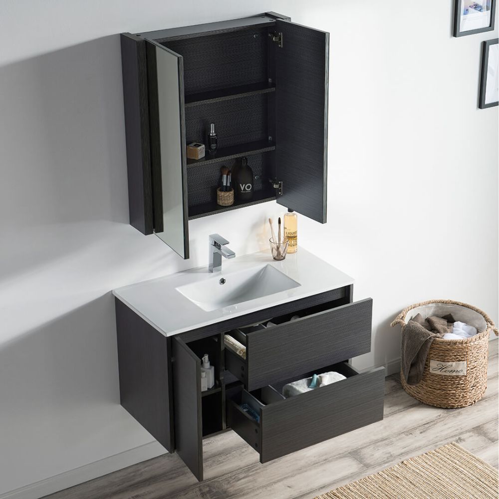 Valencia Modern 36" Bathroom Vanity Set with Medicine Cabinet Silver Gray
