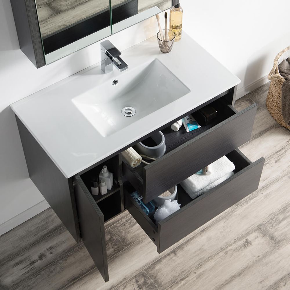 Valencia Modern 36" Bathroom Vanity Set with Medicine Cabinet Silver Gray