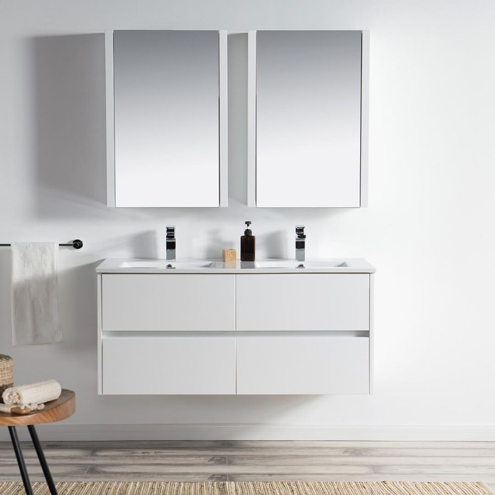 Valencia Modern 48" Double Bathroom Vanity Set with Medicine Cabinet Glossy White Valencia Modern 48" Double Bathroom Vanity Set with Medicine Cabinet Glossy White