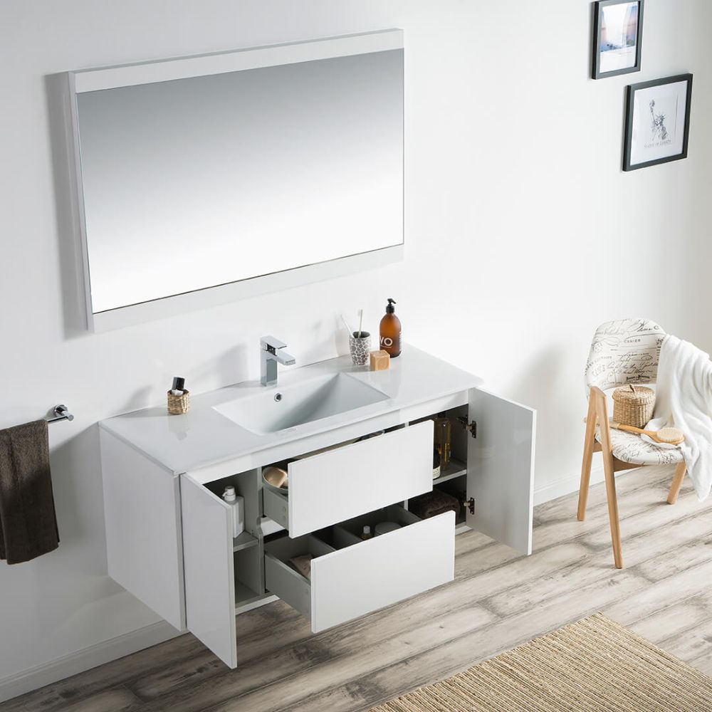 Valencia Modern 48" Single Bathroom Vanity Set with Mirror Glossy White