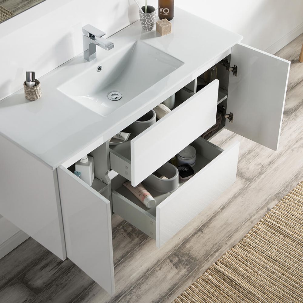 Valencia Modern 48" Single Bathroom Vanity Set with Mirror Glossy White
