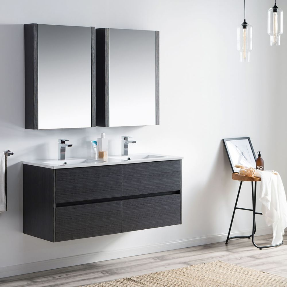 Valencia Modern 48" Double Bathroom Vanity Set with Medicine Cabinet Silver Gray