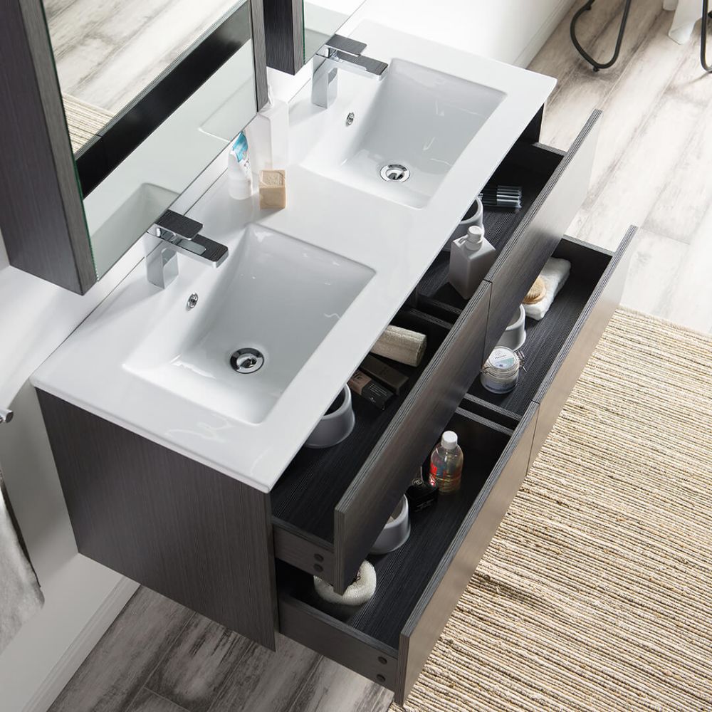 Valencia Modern 48" Double Bathroom Vanity Set with Medicine Cabinet Silver Gray