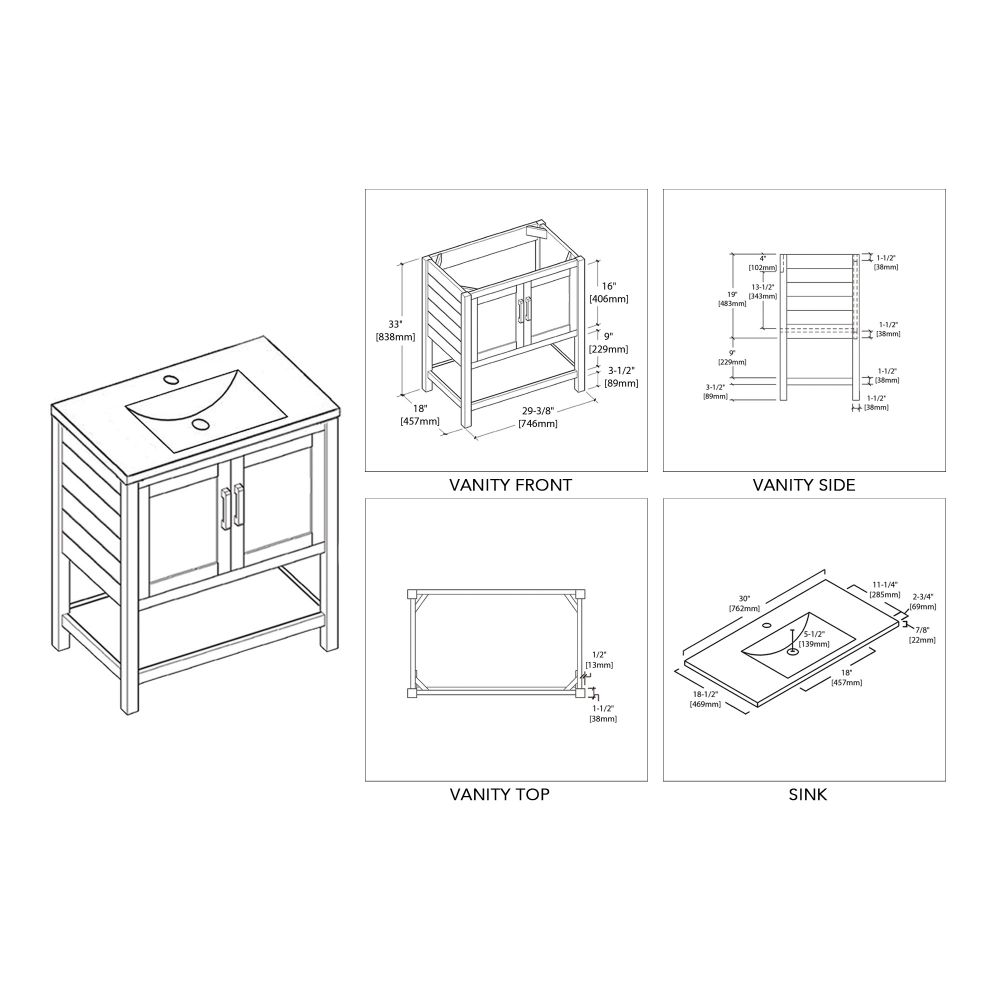 Lucca Modern 30" Bathroom Vanity Set with Mirror Matte White
