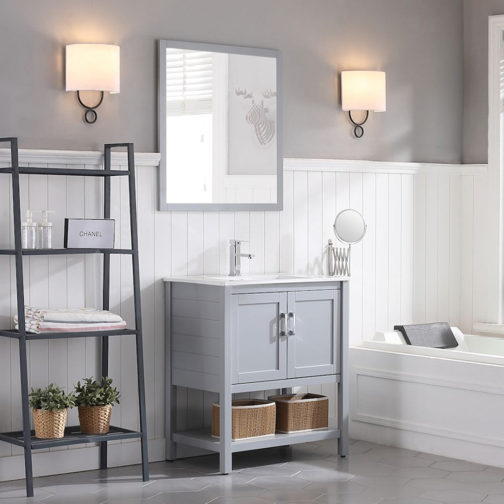 Lucca Modern 30" Bathroom Vanity Set with Mirror Metal Gray