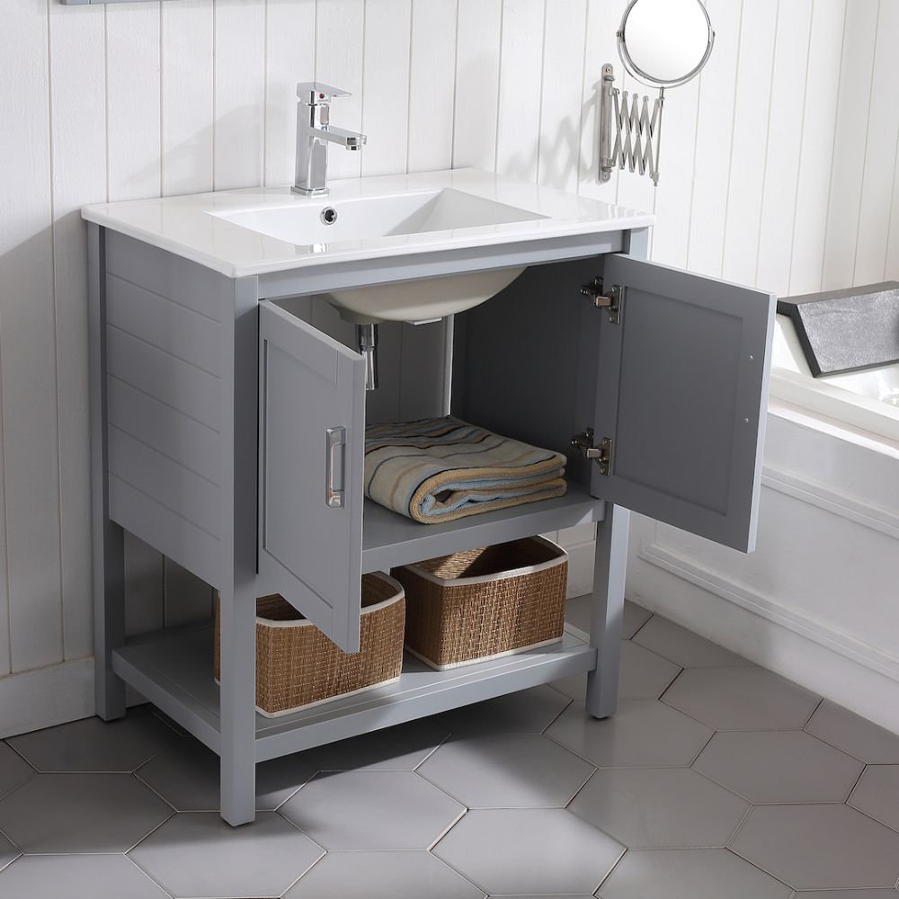 Lucca Modern 30" Bathroom Vanity Set with Mirror Metal Gray