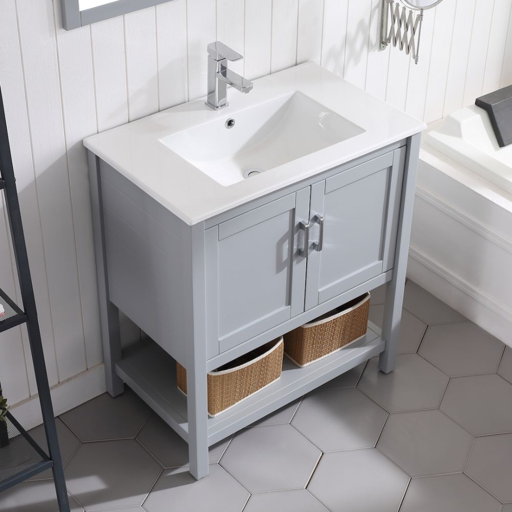 Lucca Modern 30" Bathroom Vanity Set with Mirror Metal Gray