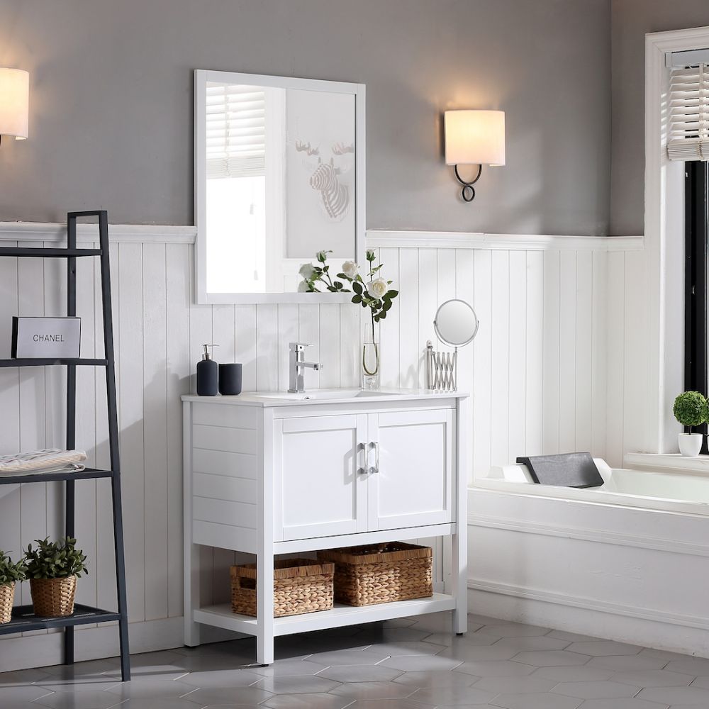 Lucca Modern 36" Bathroom Vanity Set with Mirror Matte White