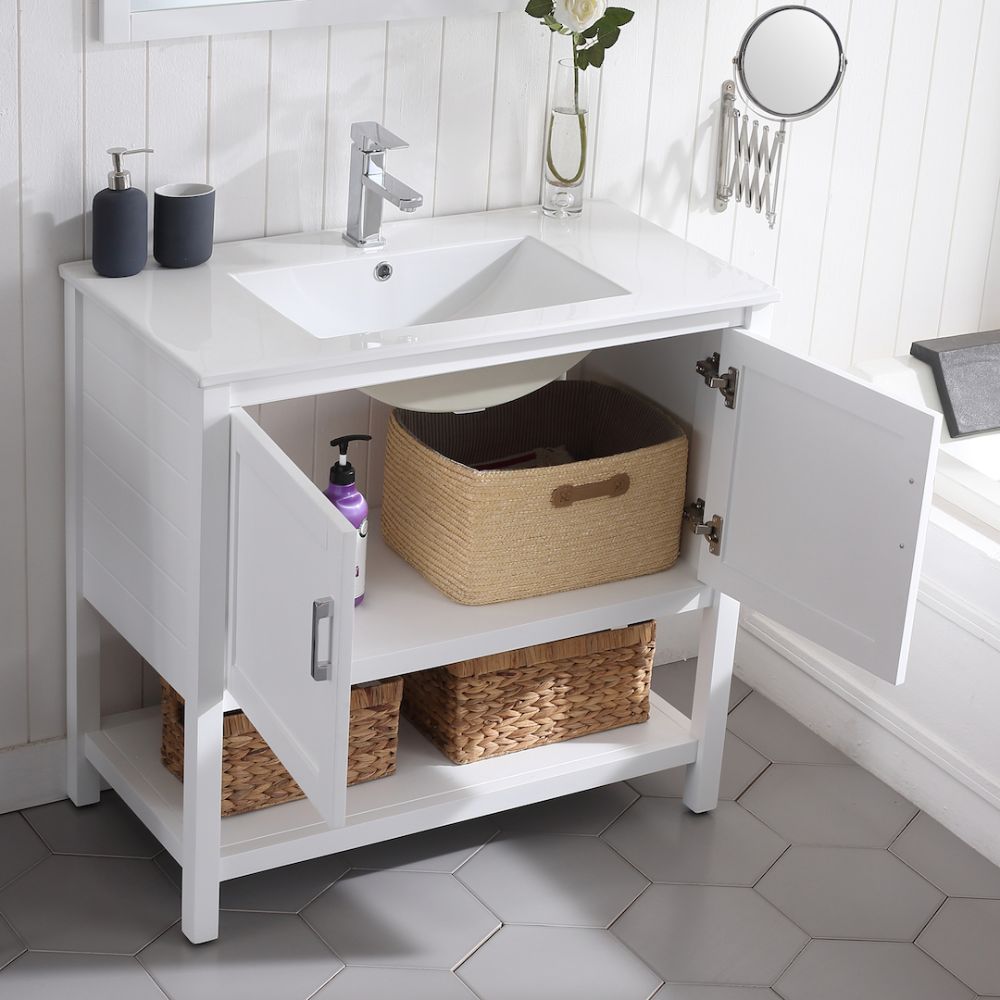 Lucca Modern 36" Bathroom Vanity Set with Mirror Matte White