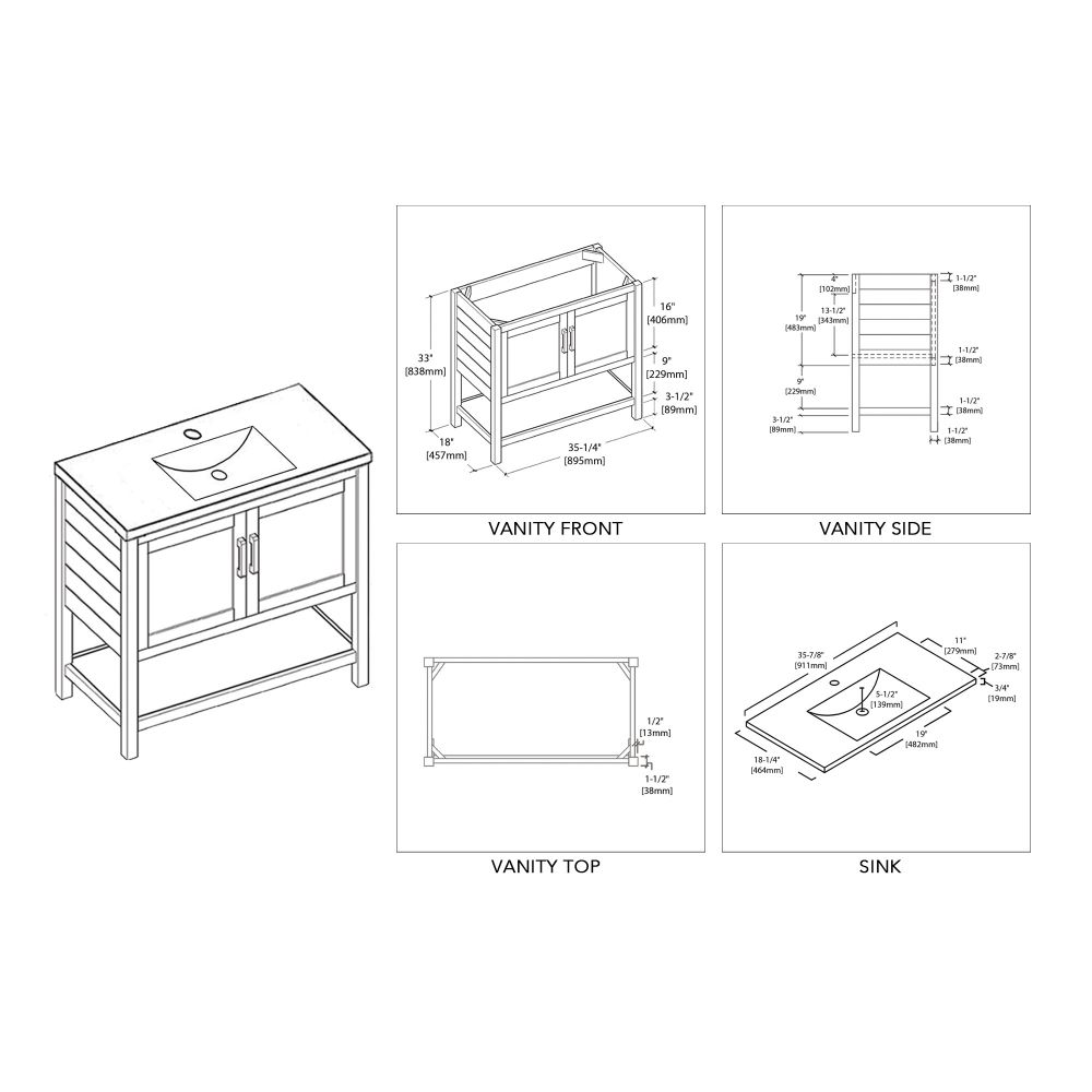 Lucca Modern 36" Bathroom Vanity Set with Mirror Matte White